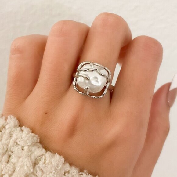 Jewelry - 925 Sterling Silver Chunky Ring Square Boho Silver Statement Ring Unique Ring